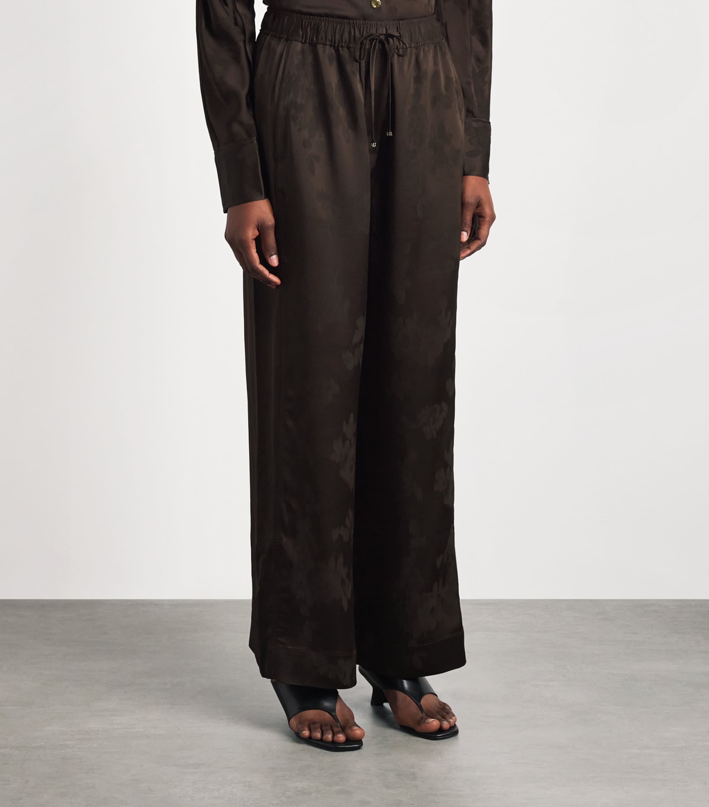 GANNI Womens Satin Jacquard Drawstring Trousers Zwx Demitasse Image 4