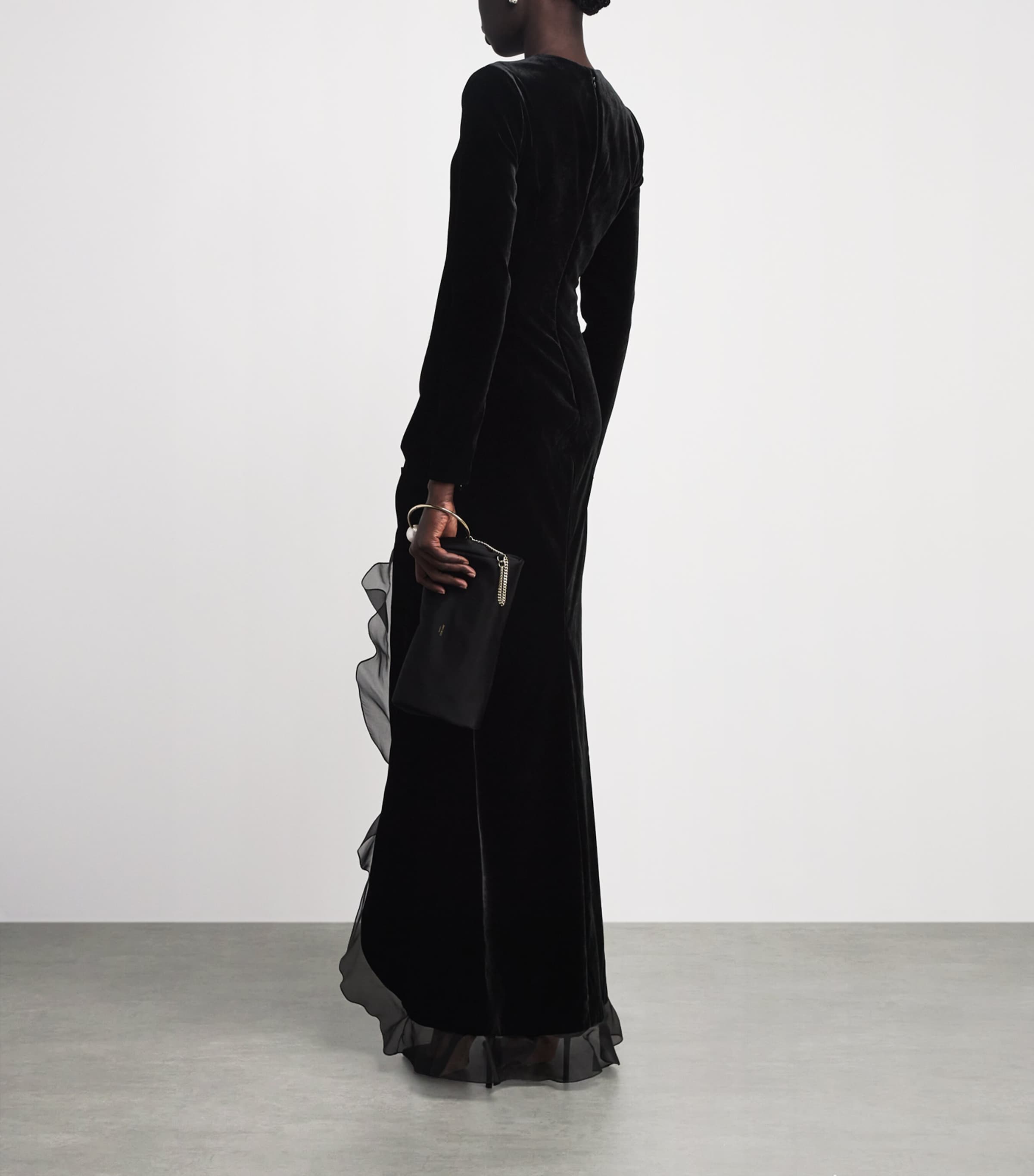 Alessandra Rich Womens Velvet Ruffled Gown Black Image 4