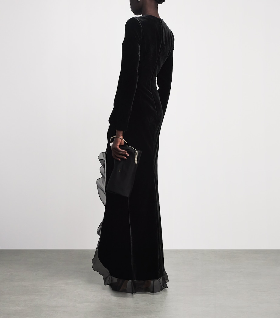 Alessandra Rich Womens Velvet Ruffled Gown Black Image 4