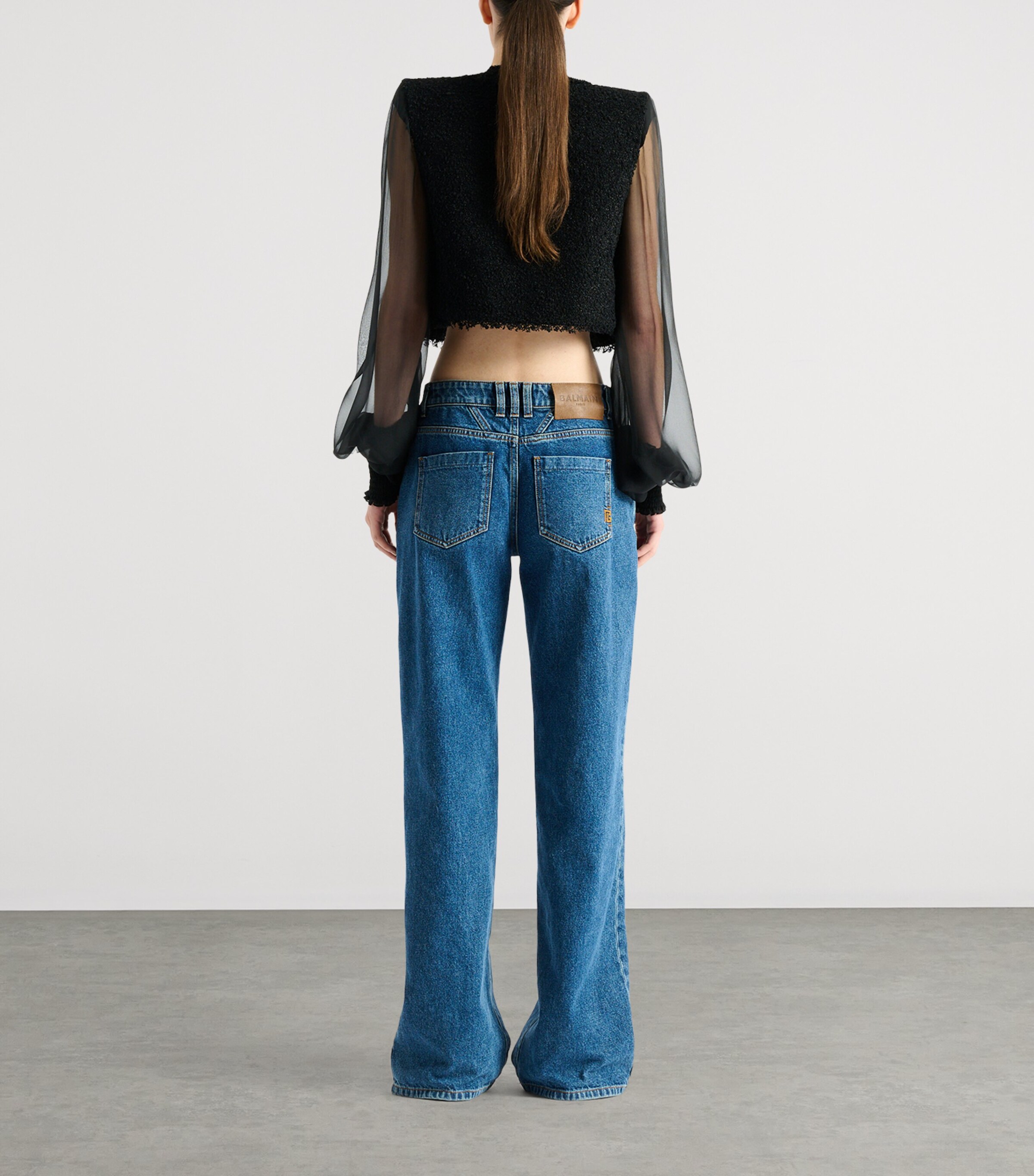Balmain Womens Tweed Muslin-Sleeve Blouse Eap Noir/noir Image 6