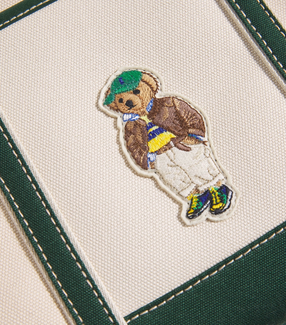 Medium Canvas Polo Bear Tote Bag ECRU/NORTHWEST PINE Image 6