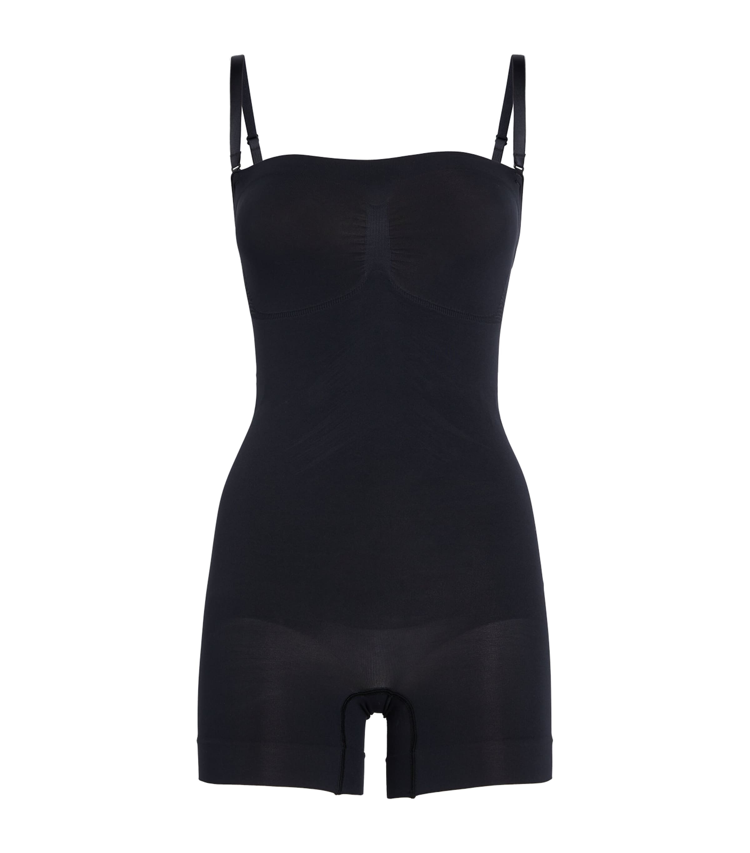 Shop Skims Seamless Sculpt Strapless Shorts Bodysuit In Black