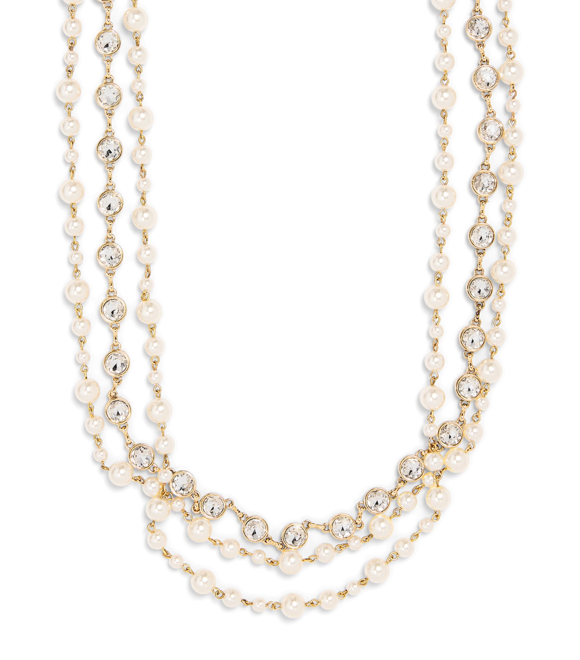 Max Mara Embellished Pearl And Rhinestone Necklace In White