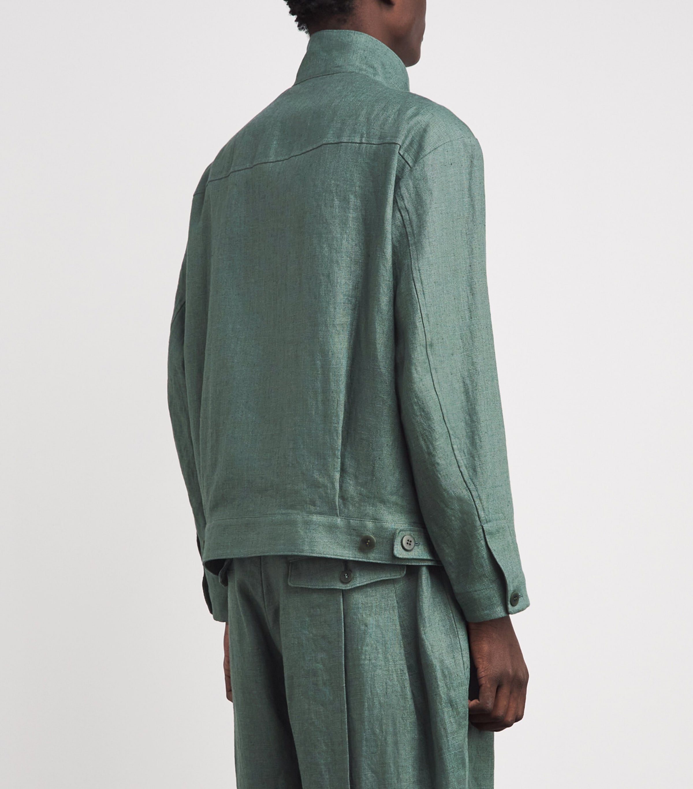 IM MEN Mens Tough Linen Pleated Jacket Dark Green Image 5