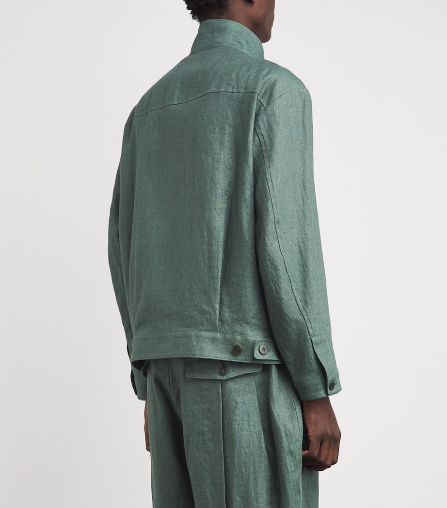 IM MEN Mens Tough Linen Pleated Jacket Dark Green Image 5