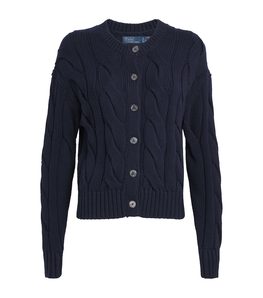 Polo Ralph Lauren Womens Cotton Cable-Knit Cardigan Hunter Navy Image 1
