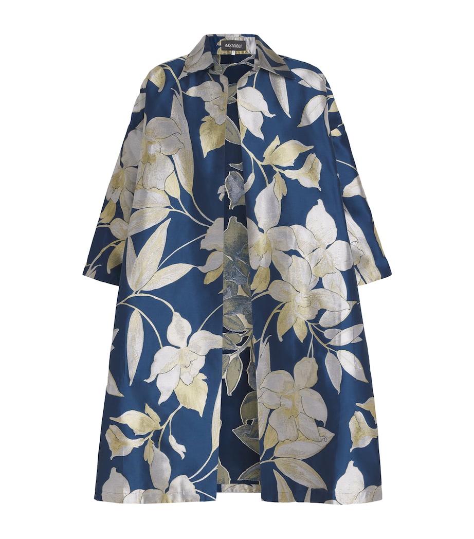Eskandar Womens Cotton-Silk Jacquard A-Line Shacket Blugld Image 1
