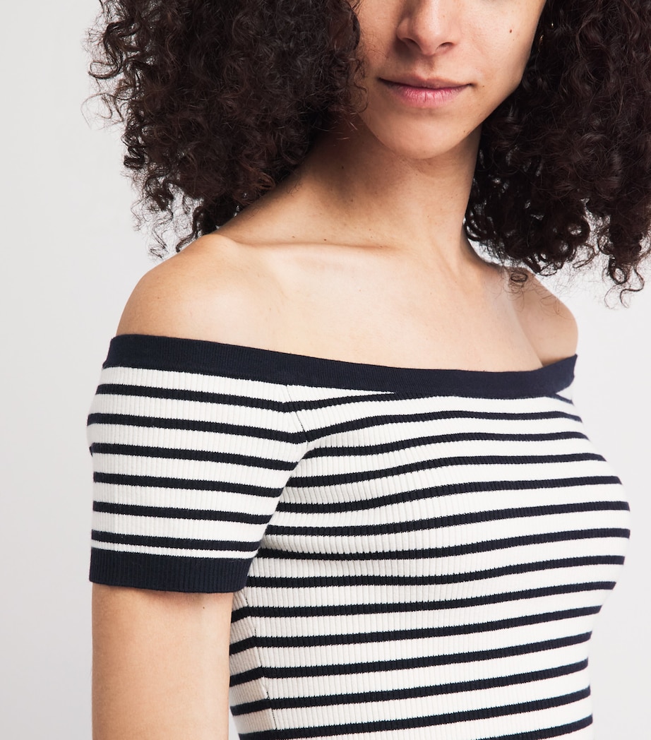 Maje Womens Knitted Off-The-Shoulder Top Navy / Ecru Image 3