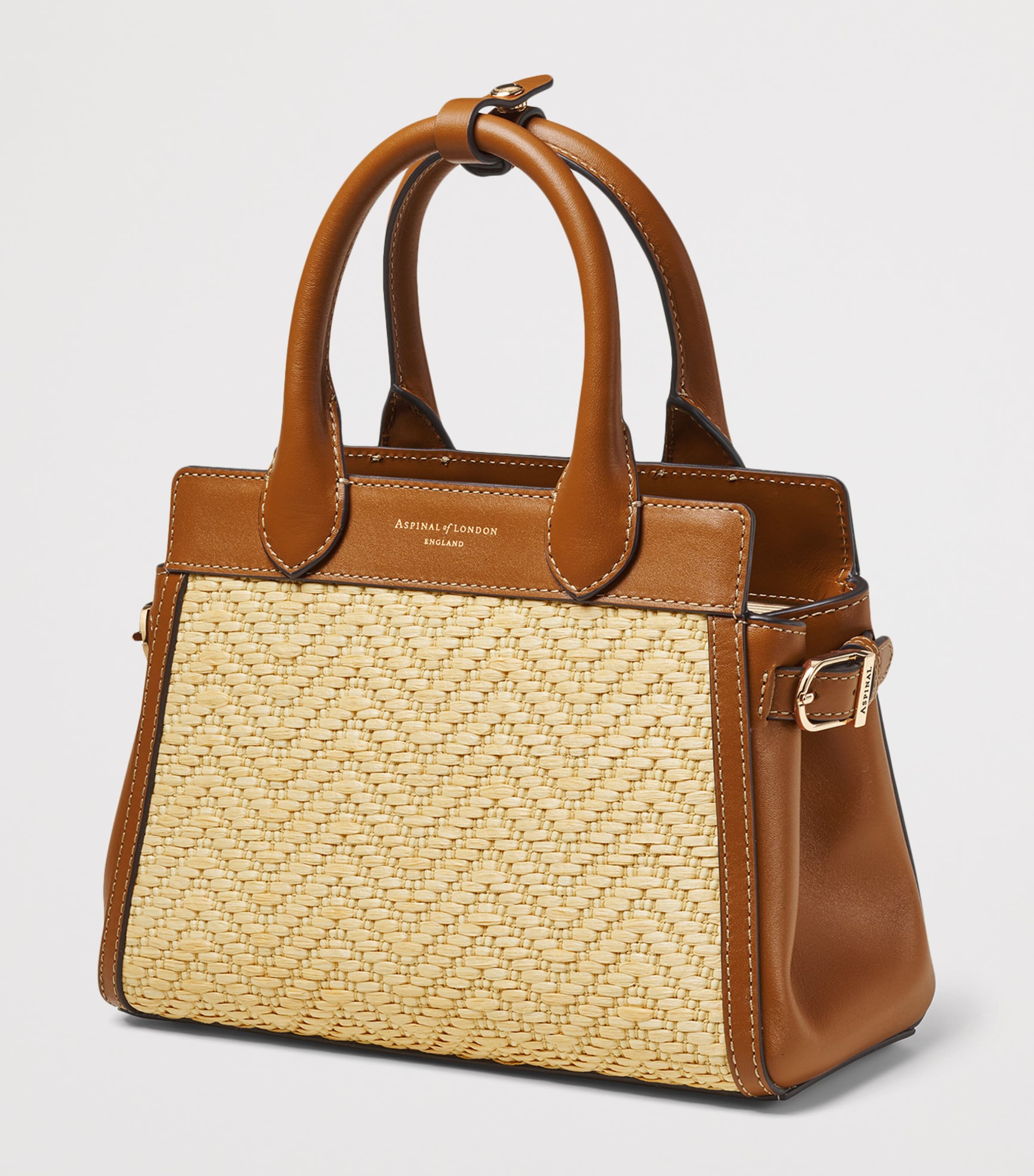 Aspinal Of London Mini Raffia-Leather Savannah Top-Handle Bag Neutral Image 2
