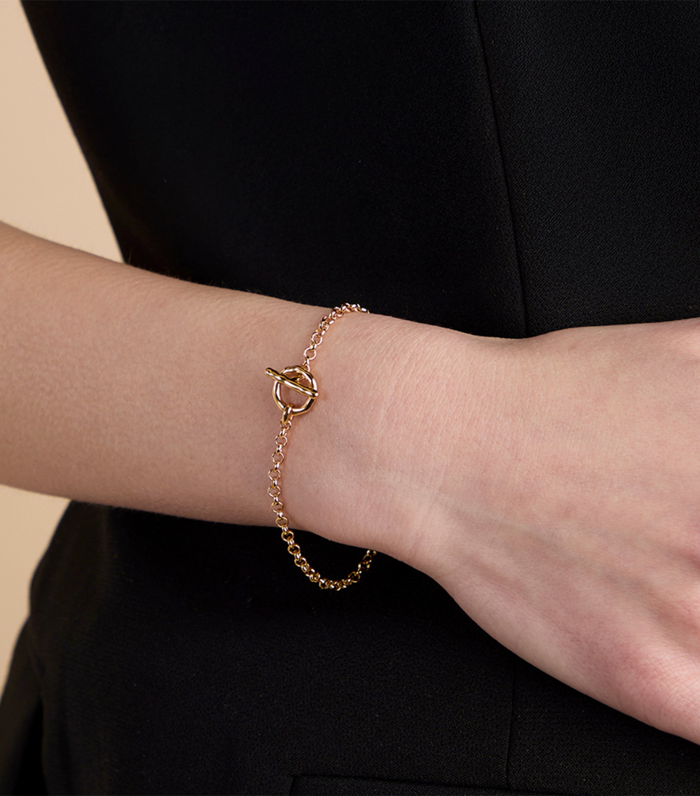 Astrid & Miyu Gold-Plated T-Bar Rolo Chain Bracelet Gold Image 2