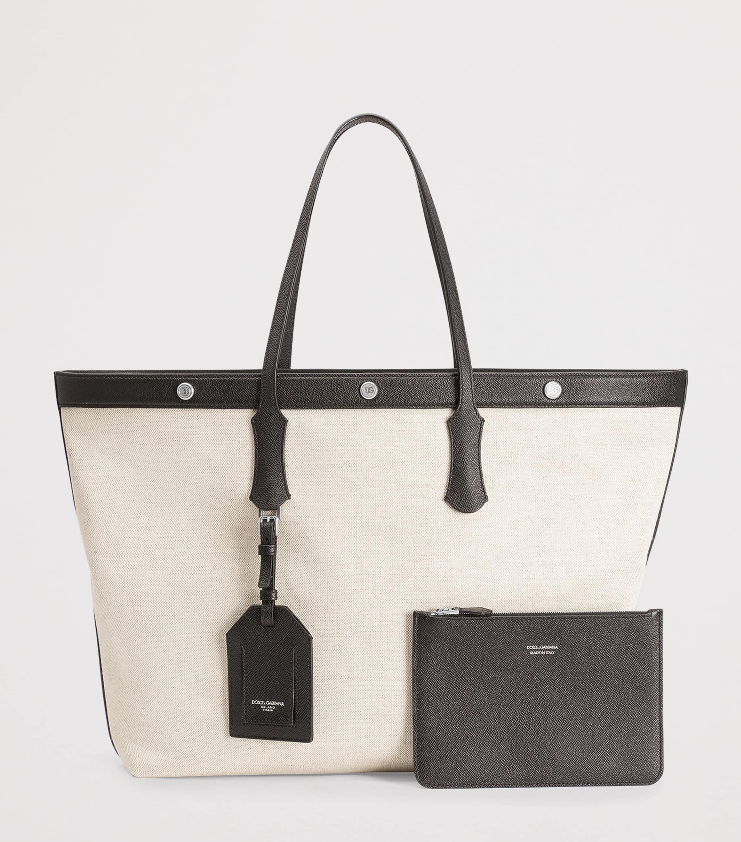 Canvas-Calfskin Tote Bag 8S469-IVORY/BLACK Image 6