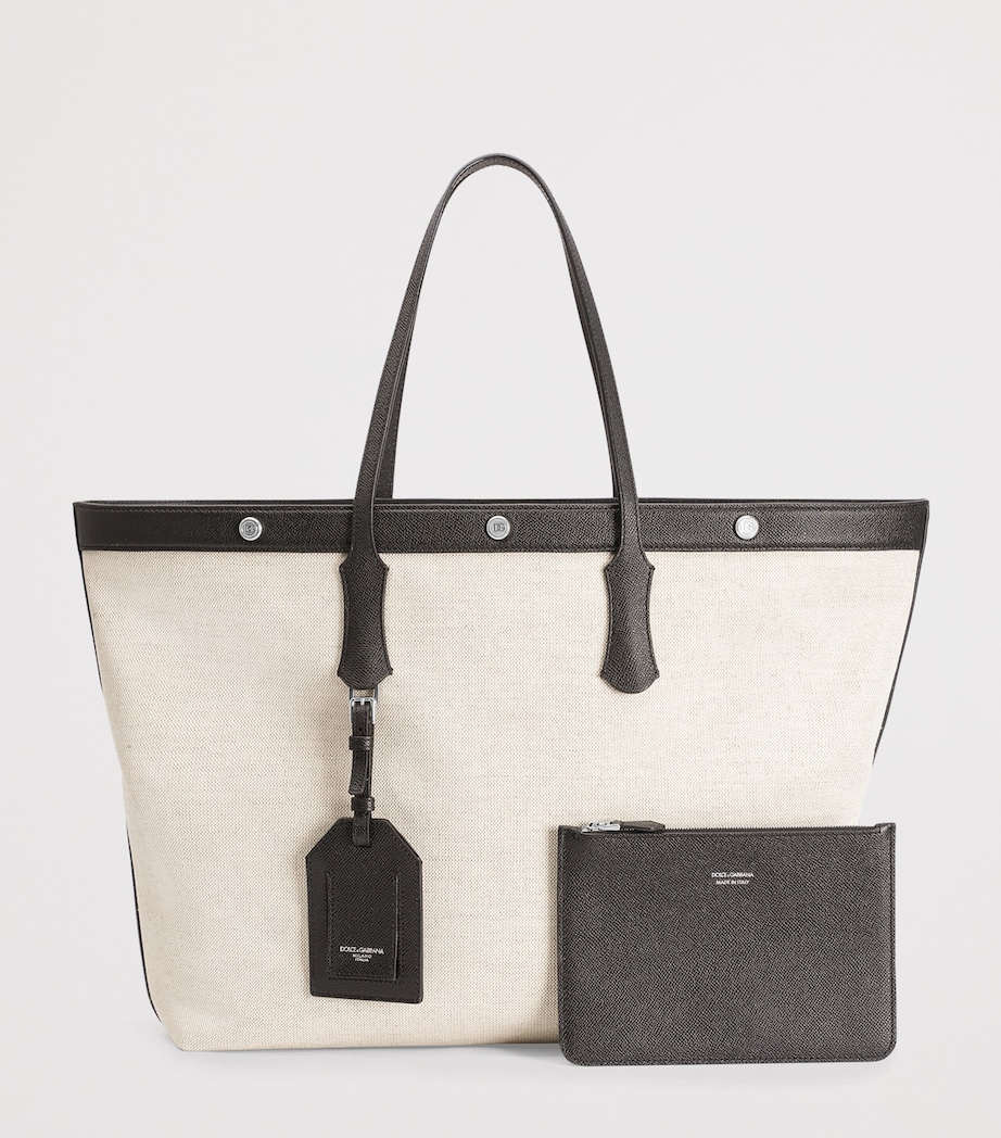 Canvas-Calfskin Tote Bag 8S469-IVORY/BLACK Image 6