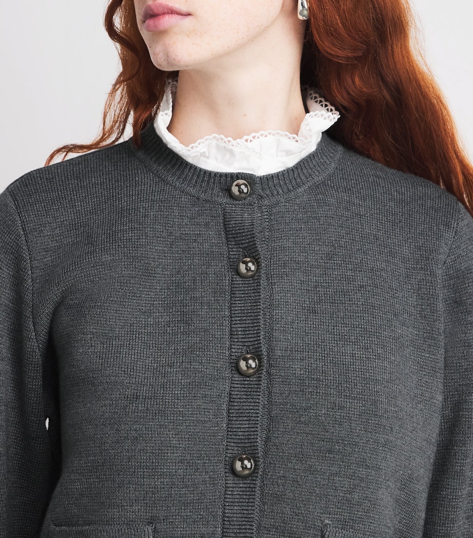 Sandro Paris Womens Ruffled-Collar Cardigan Grey Image 6