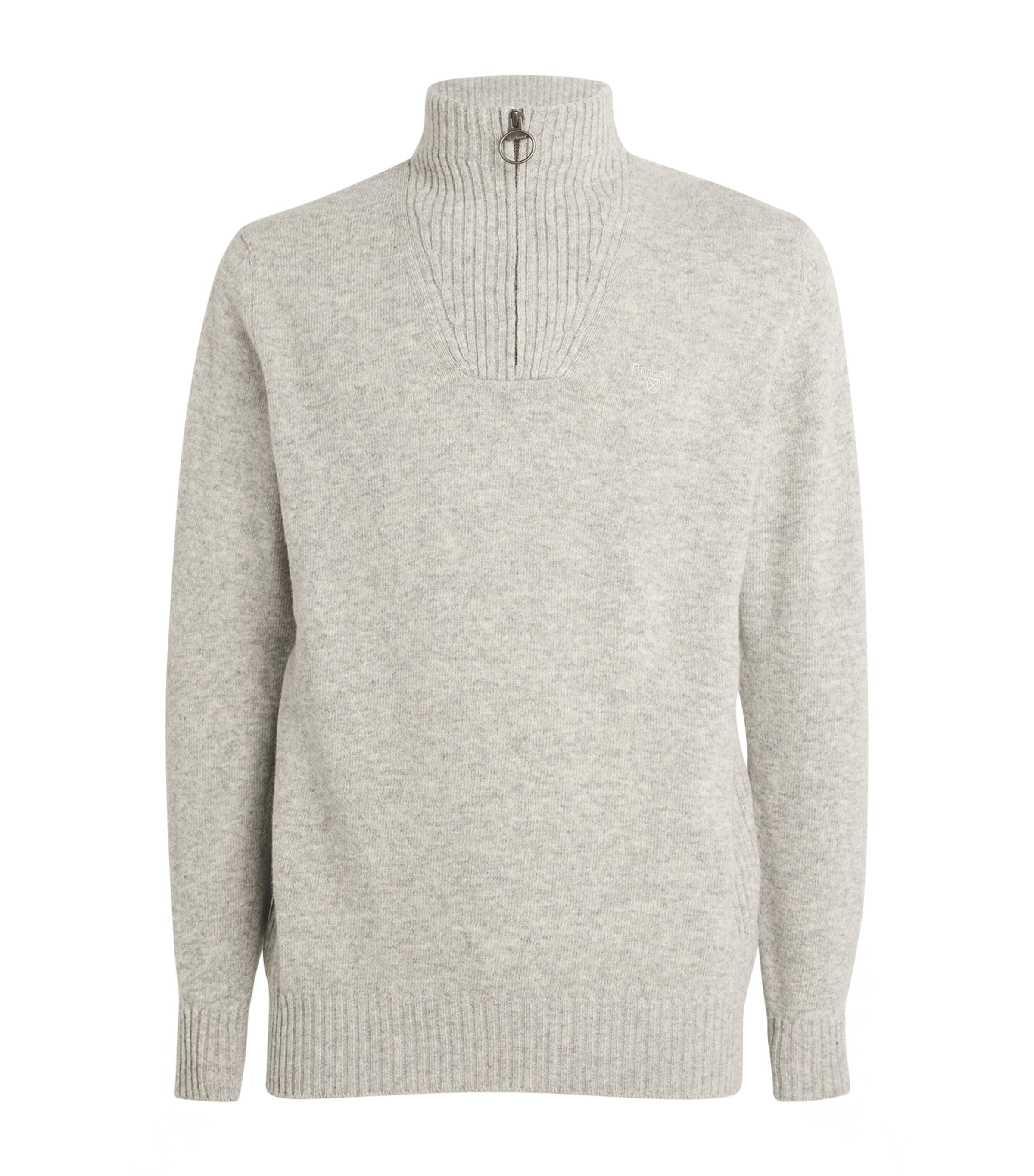 Barbour Mens Wool Half-Zip Sweater Lt Grey Marl Image 1