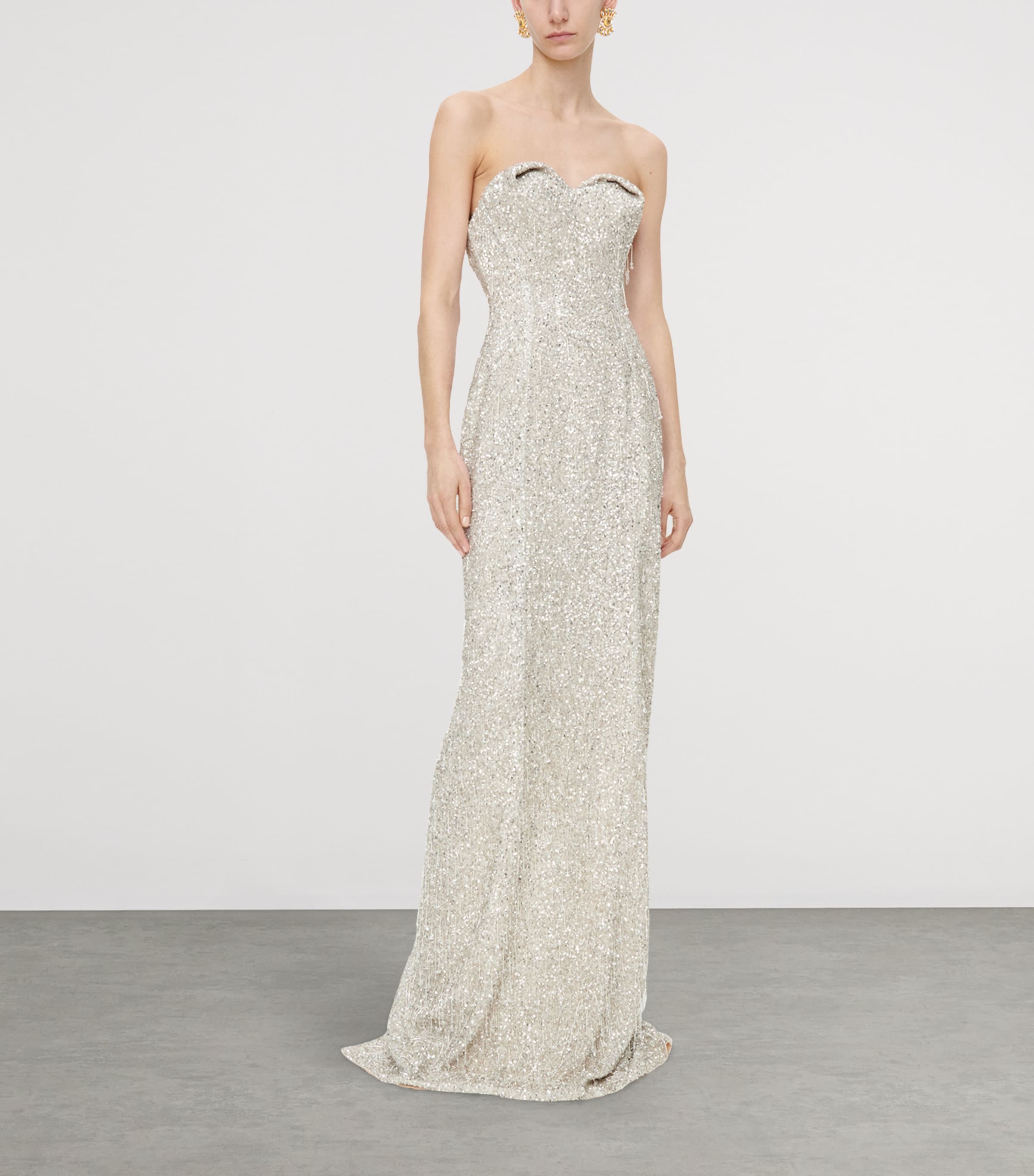 Schiaparelli Womens Silk Sequinned Gown Silver Image 2