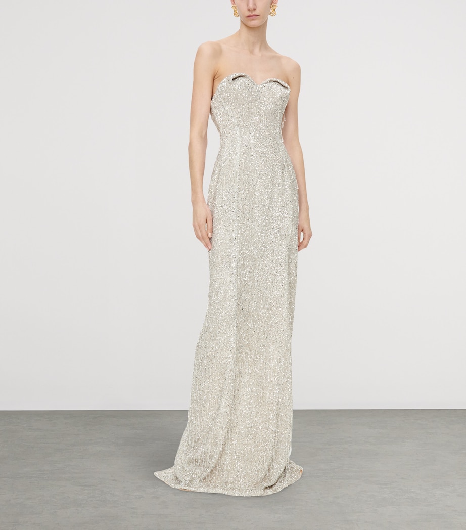 Schiaparelli Womens Silk Sequinned Gown Silver Image 2