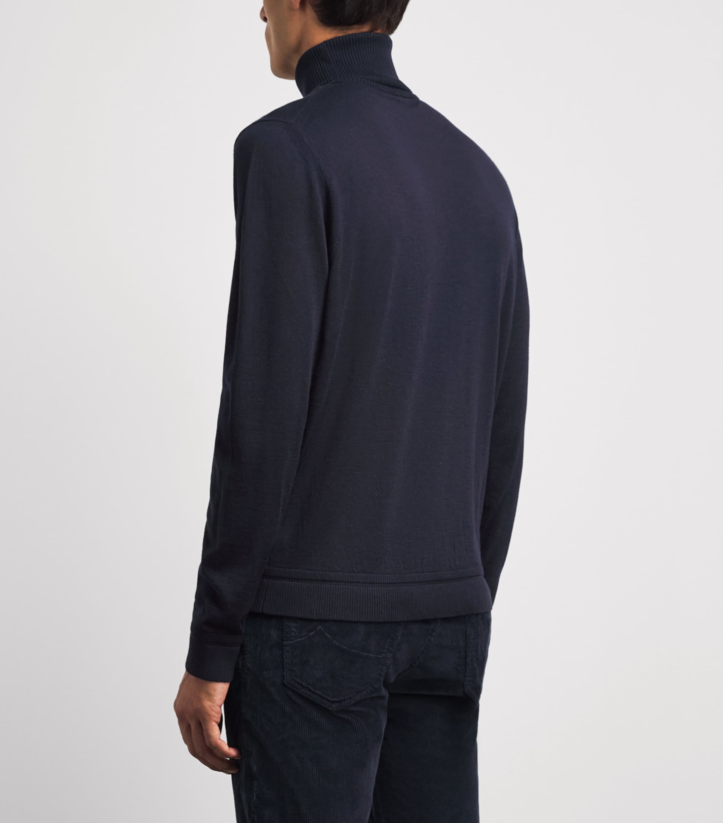 Jacob Cohën Mens Wool-Silk Rollneck Jumper Navy Blue Image 5