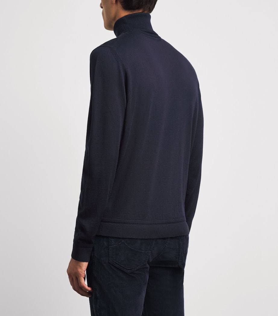 Jacob Cohën Mens Wool-Silk Rollneck Jumper Navy Blue Image 5