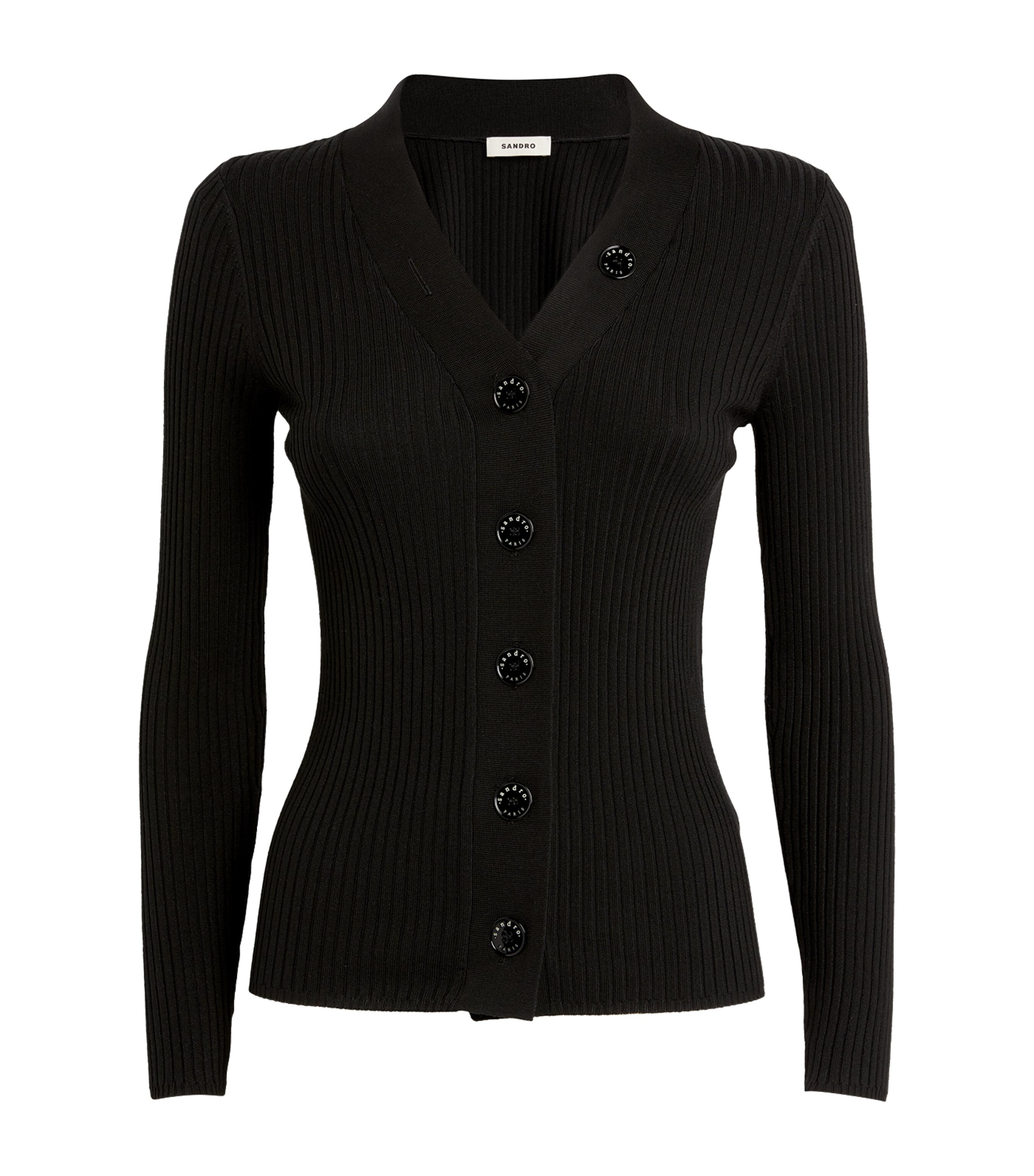 Shop Sandro Ribbed Cardigan In Black