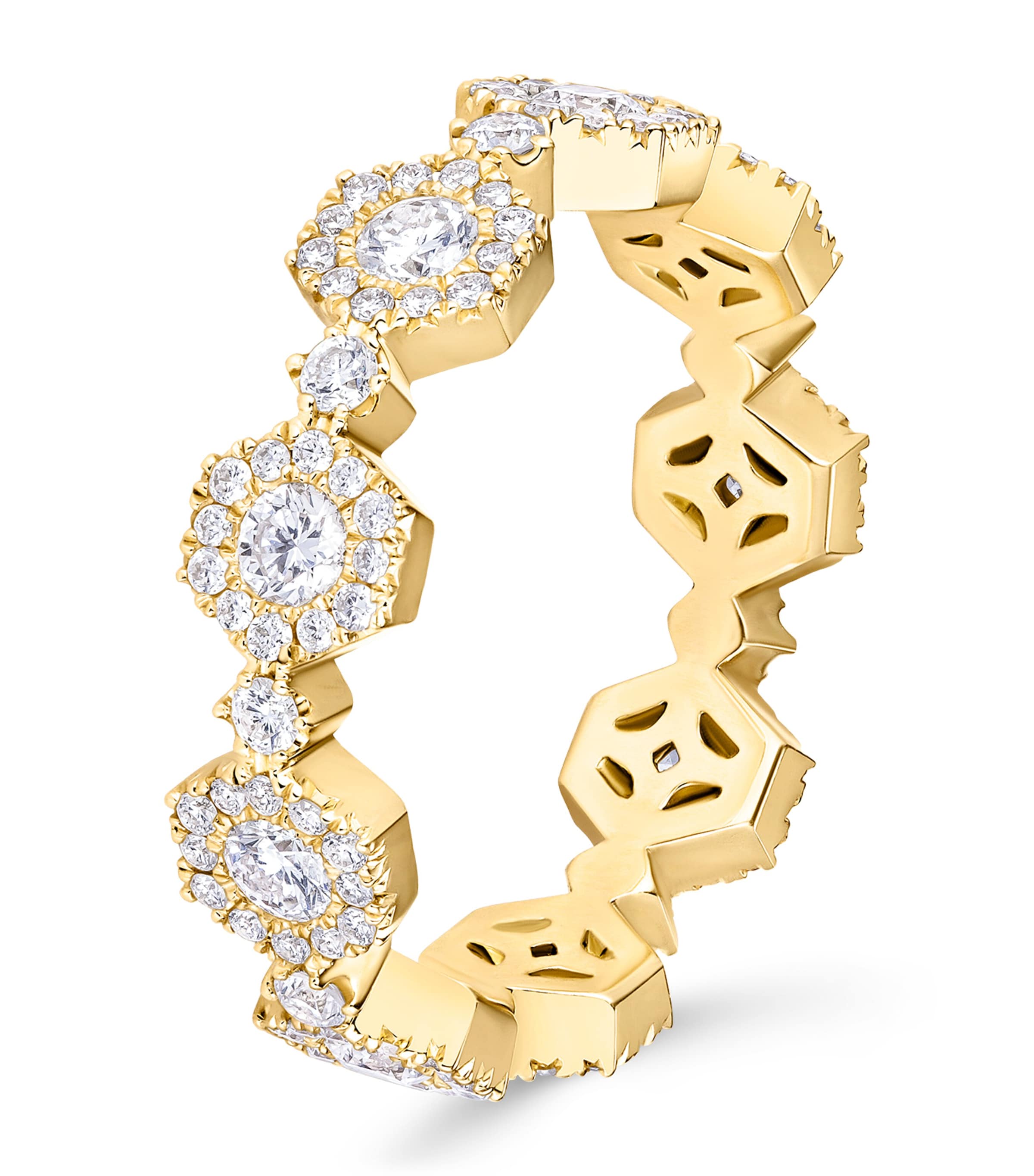 David Morris Yellow Gold and Diamond Triolette Hexagon Ring Clear Image 1