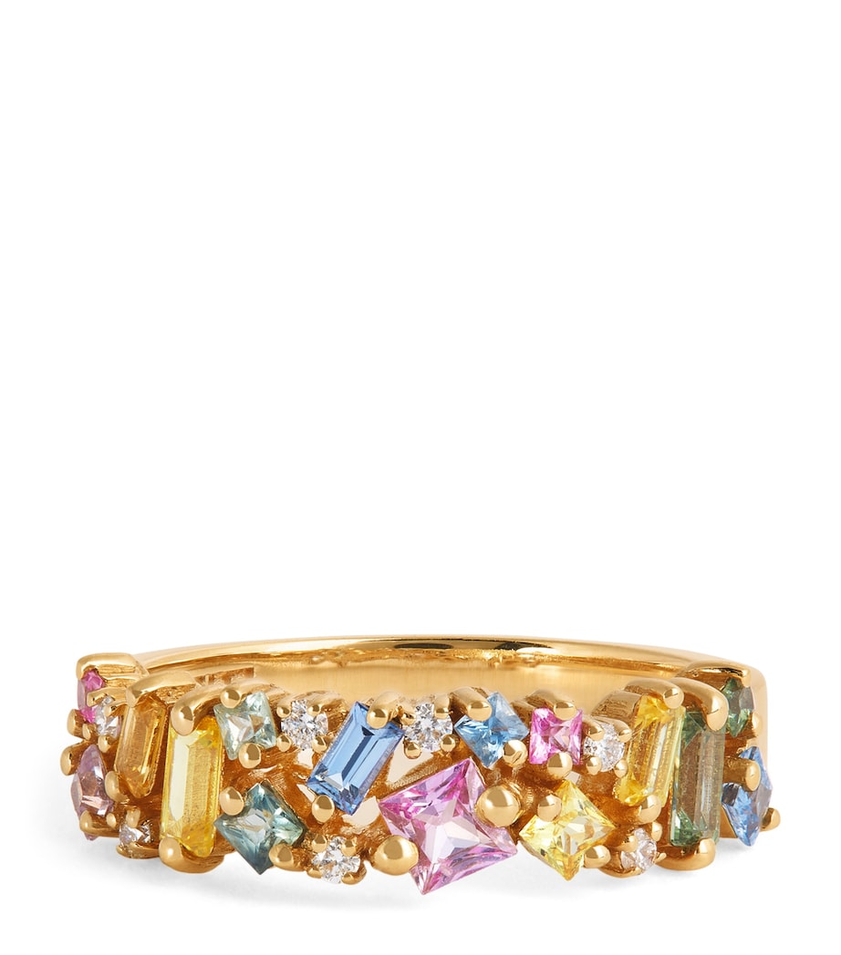 Yellow Gold, Diamond and Pastel Sapphire La Fantasie Half-Band Ring 18K YG/PS Image 1