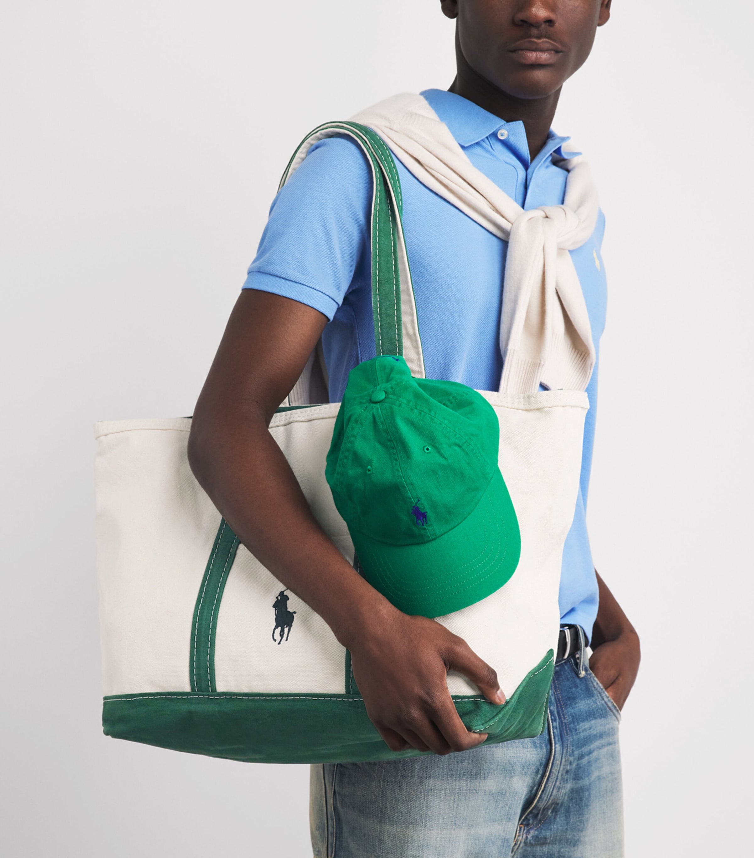 Polo Ralph Lauren Cotton Canvas Polo Pony Tote Bag Cream/green Image 4