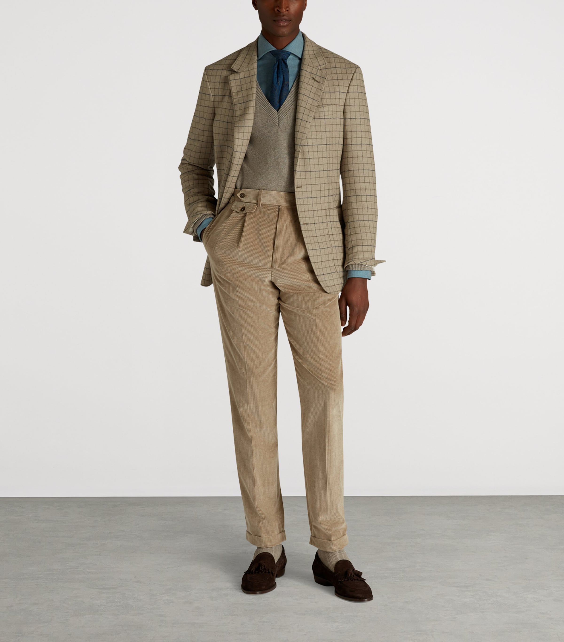 Virgin Wool-Cashmere Tattersall Check Bourdon Blazer 272WARM BEIGE Image 2