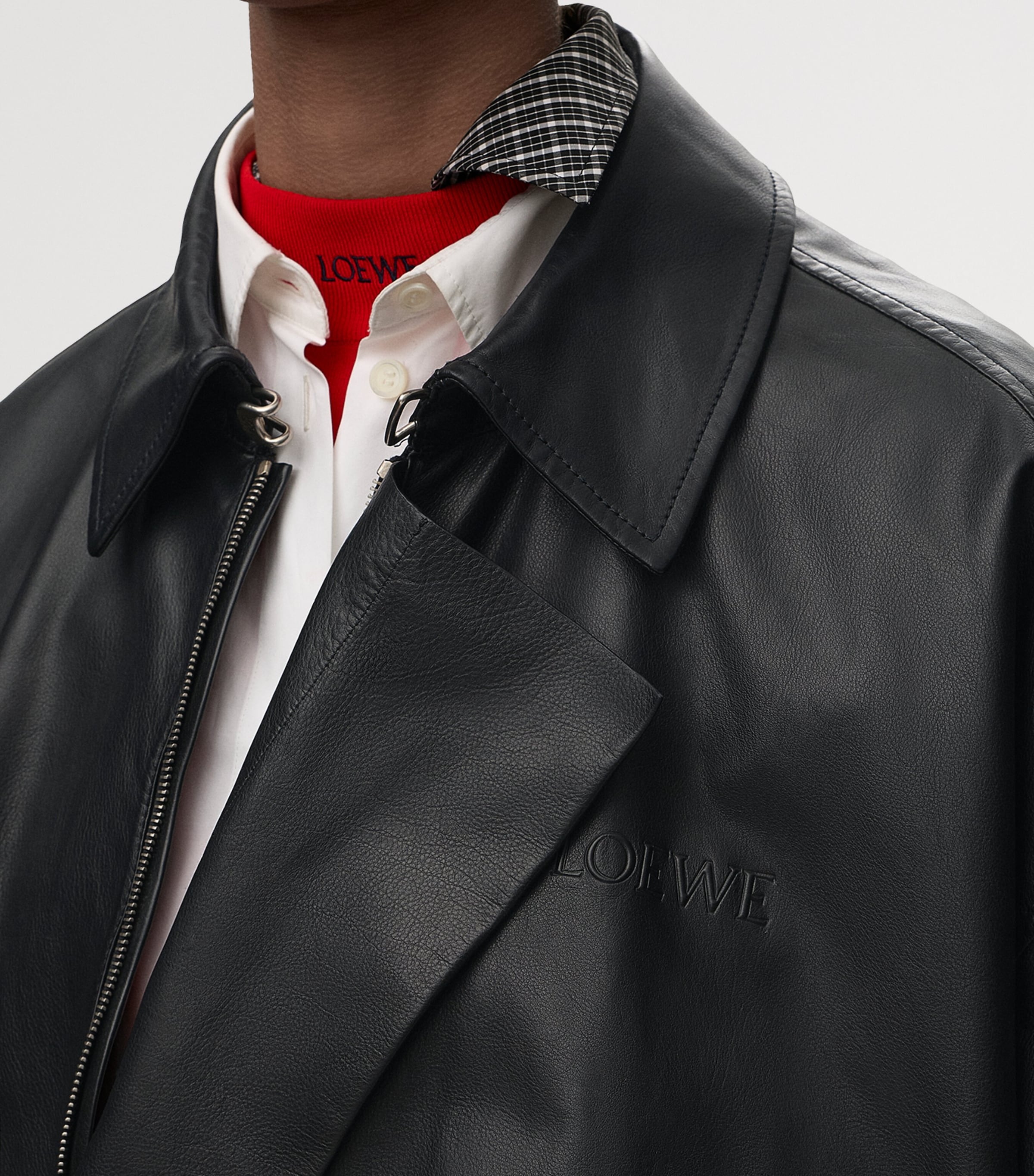 LOEWE Womens Leather Flap Bomber Jacket Black Image 5