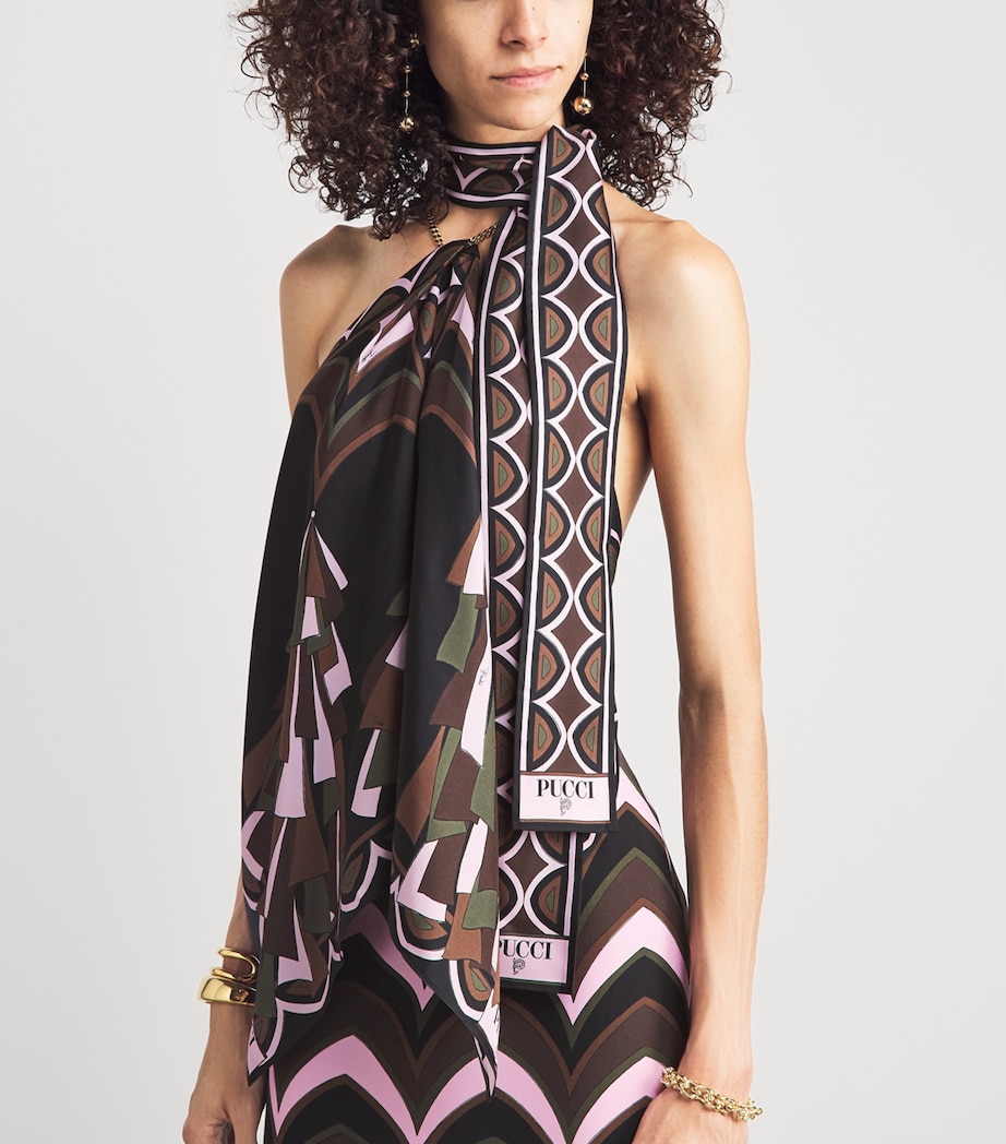 PUCCI Silk Mixed Print Twill Scarf Khaki Pink Image 2