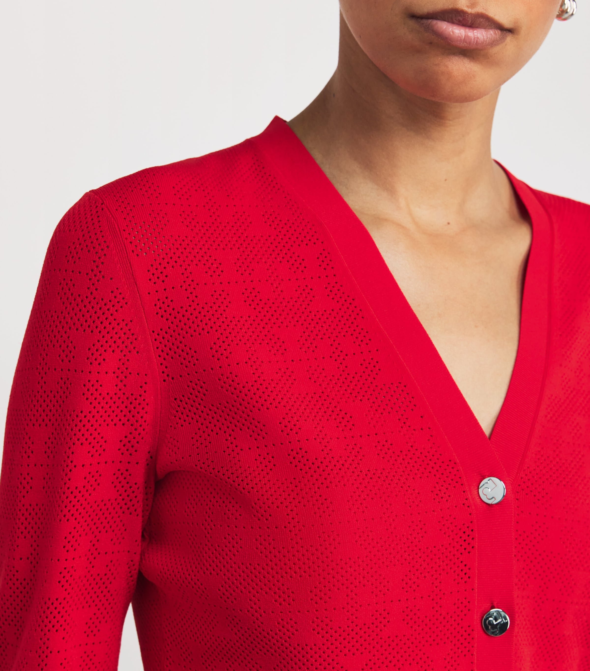 Monogram Pointelle Cardigan 603 BLAZING RED Image 6