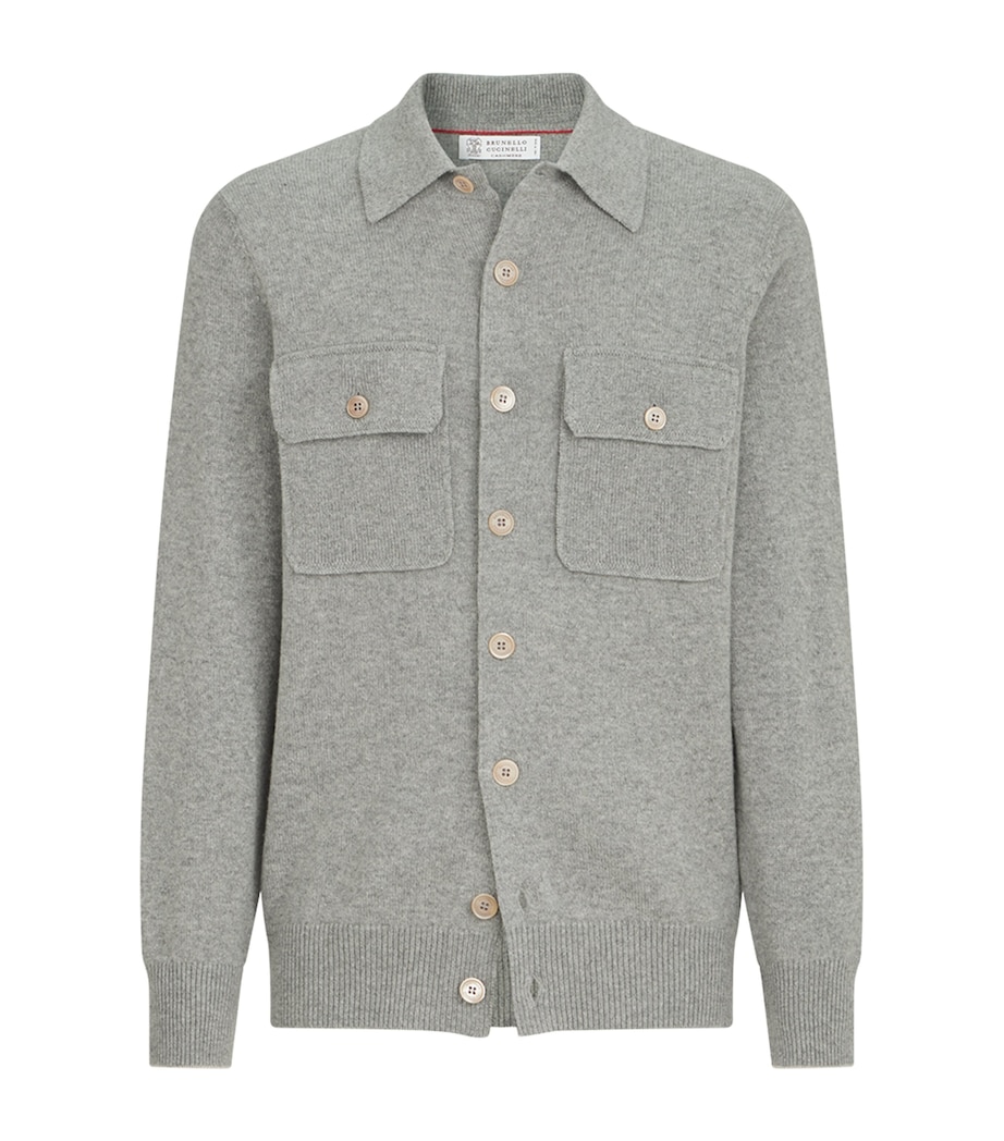 Brunello Cucinelli Mens Cashmere Knitted Over Shirt Cardigan Image 1