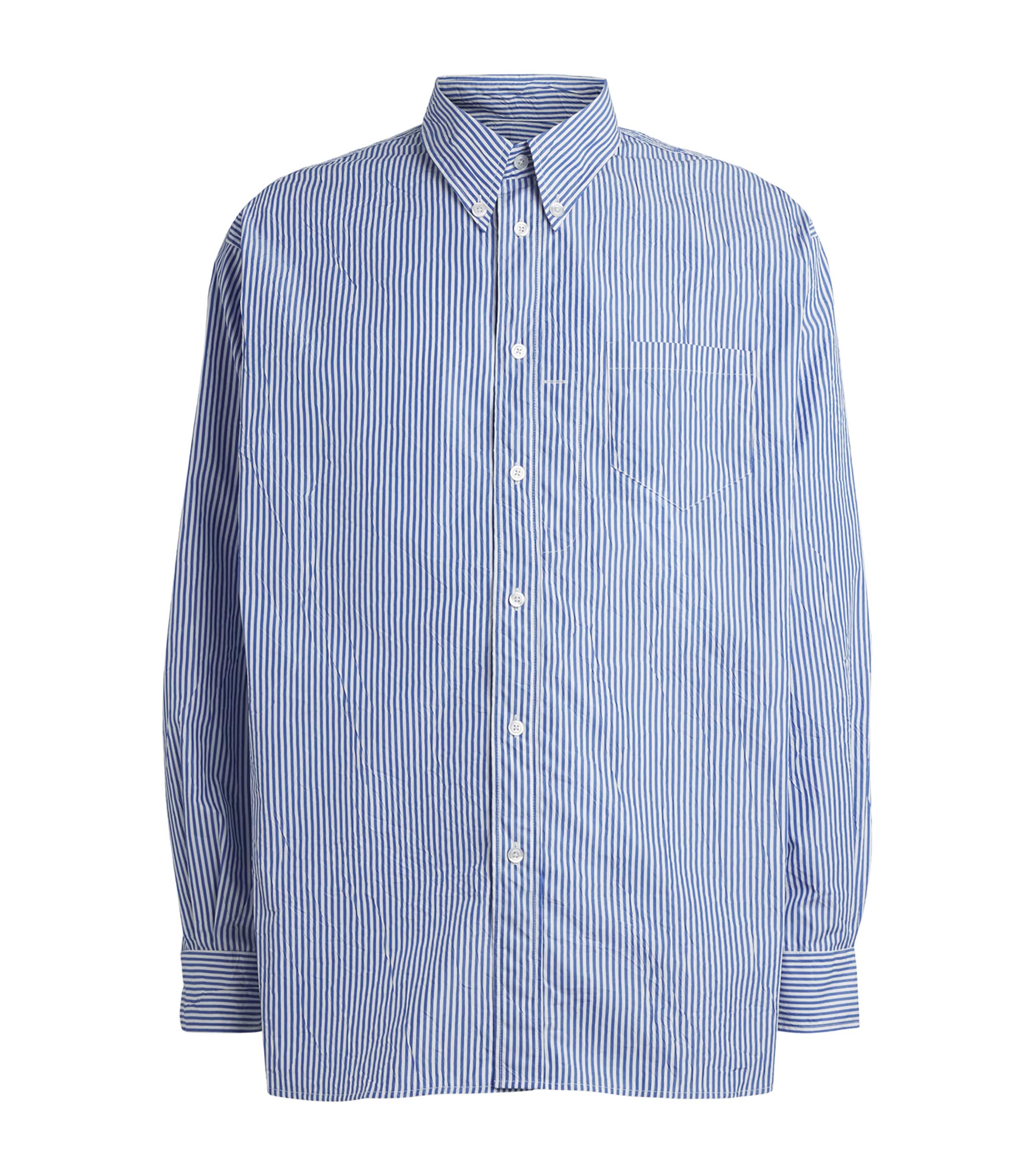 Willy Chavarria Mens Cotton Veterano Shirt Sail Blue Stripe Image 1
