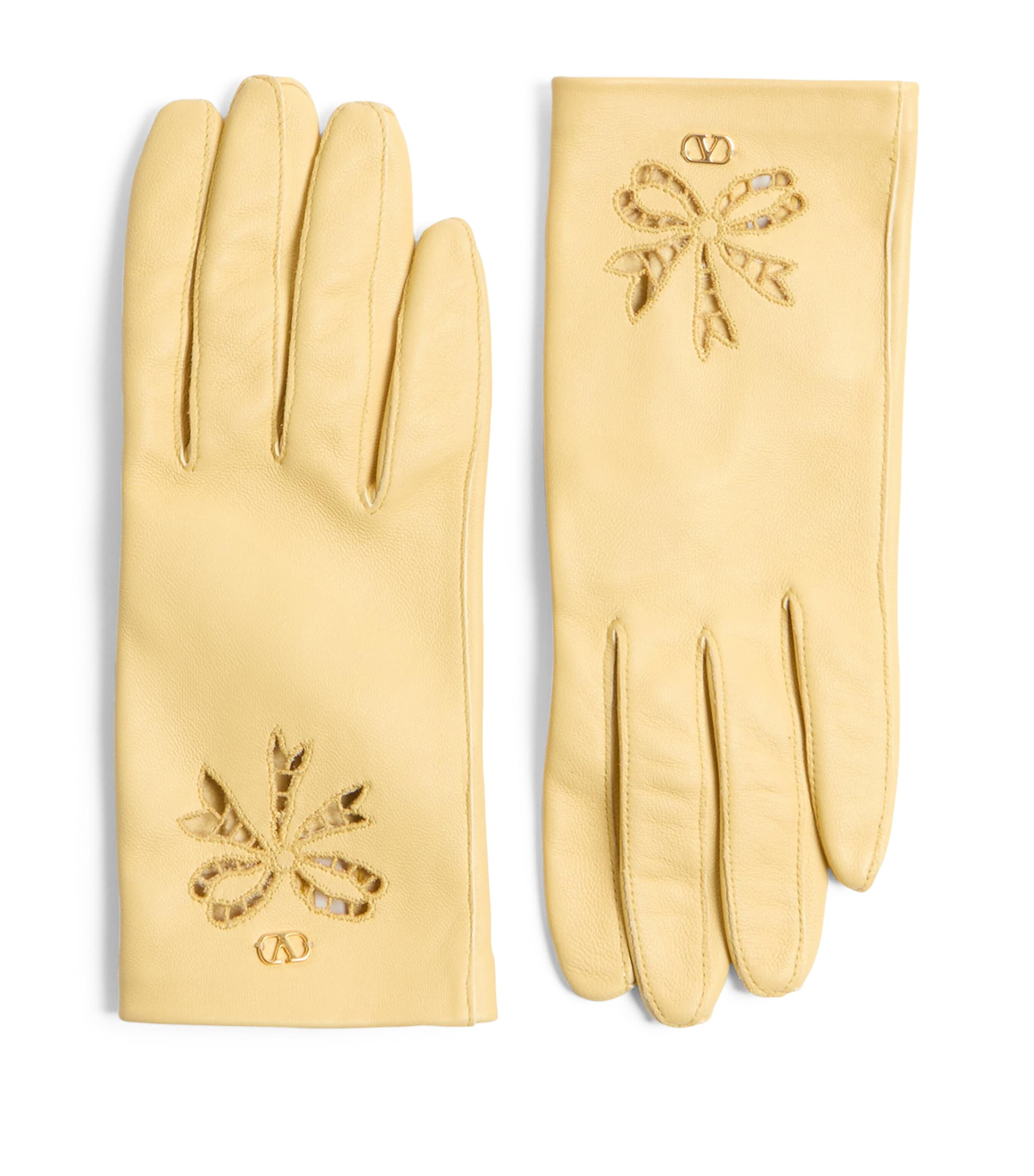 Valentino Garavani Lambskin Bow-detail Gloves In Ivory