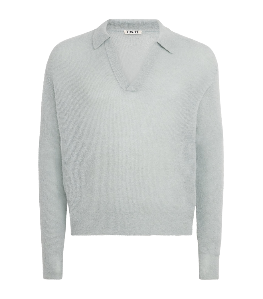 Auralee Mens Alpaca-Blend Skipper Polo Sweater Dusty Mint Image 1