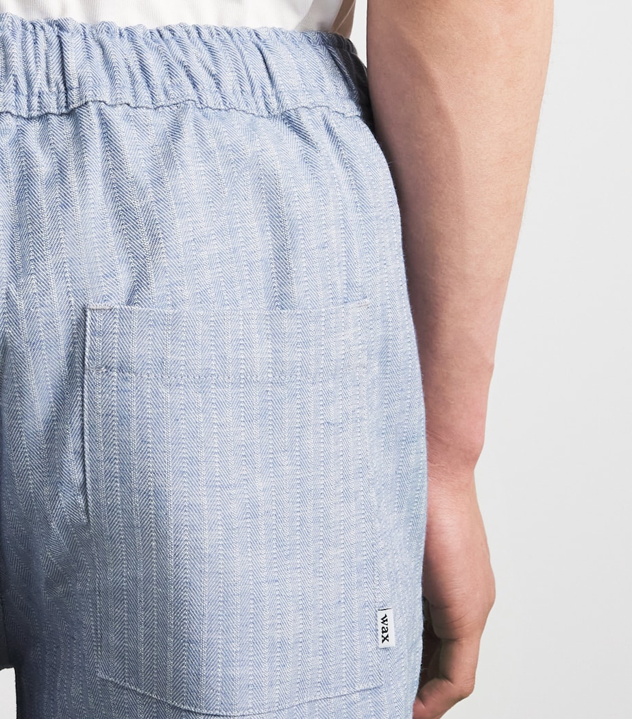 Wax London Mens Cotton-Linen Herringbone Kurt Shorts Light Blue Image 3