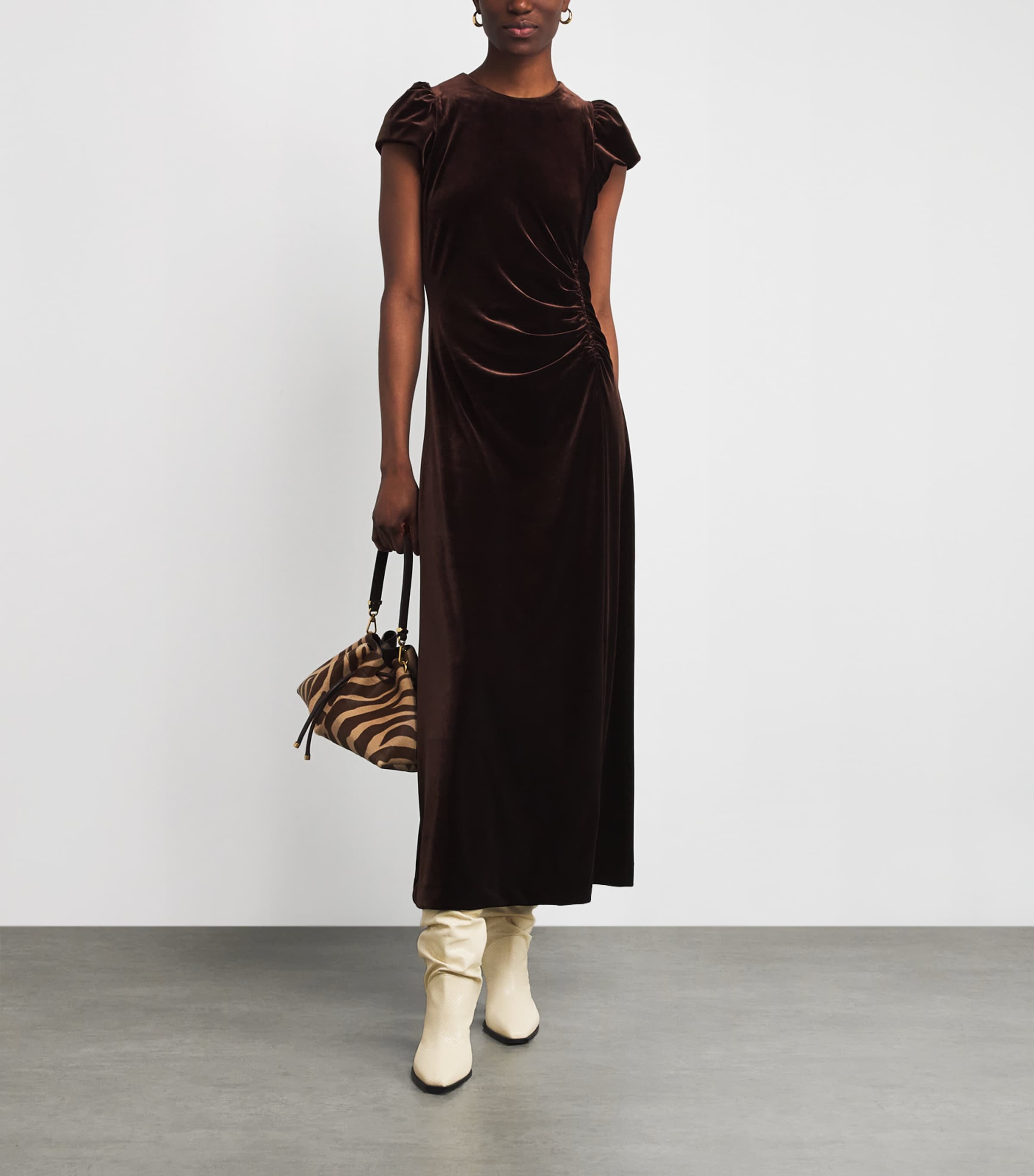 Velour Draped Maxi Dress WARM CHOCOLATE Image 2