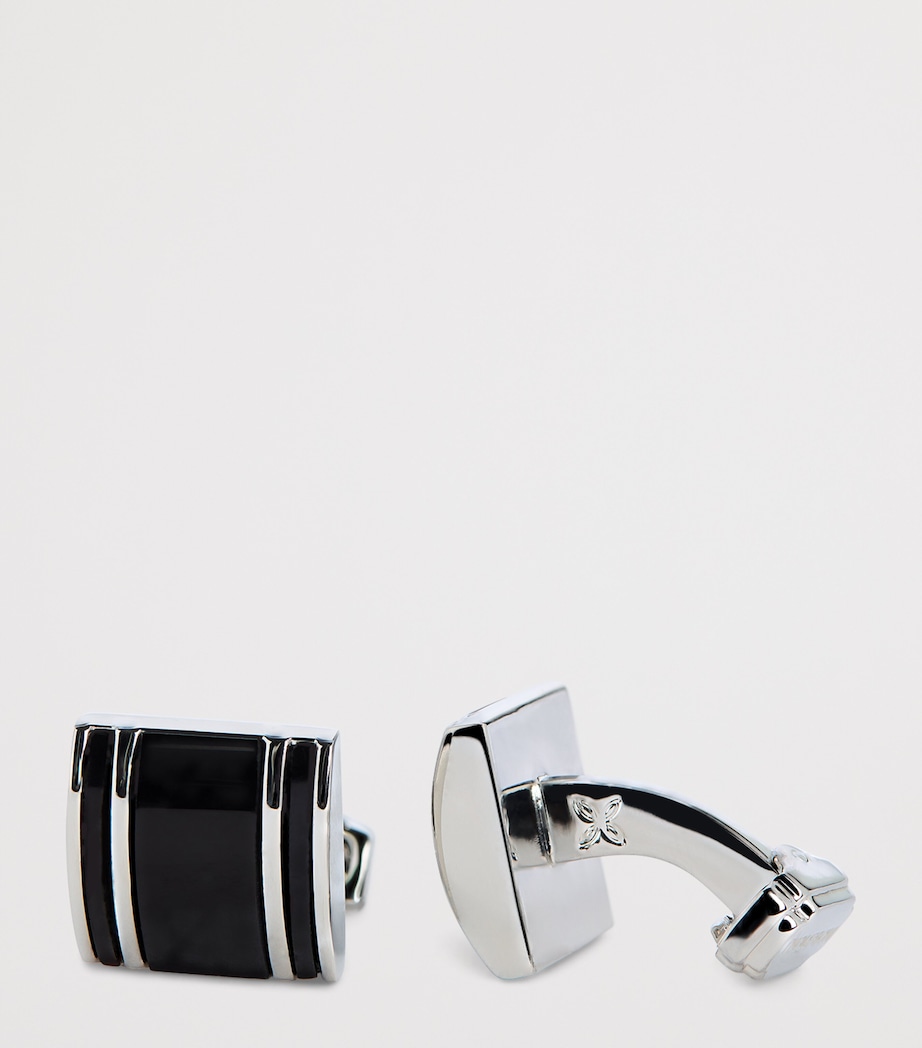 White Bronze-Plated Square Onyx Cufflinks BLACK Image 6