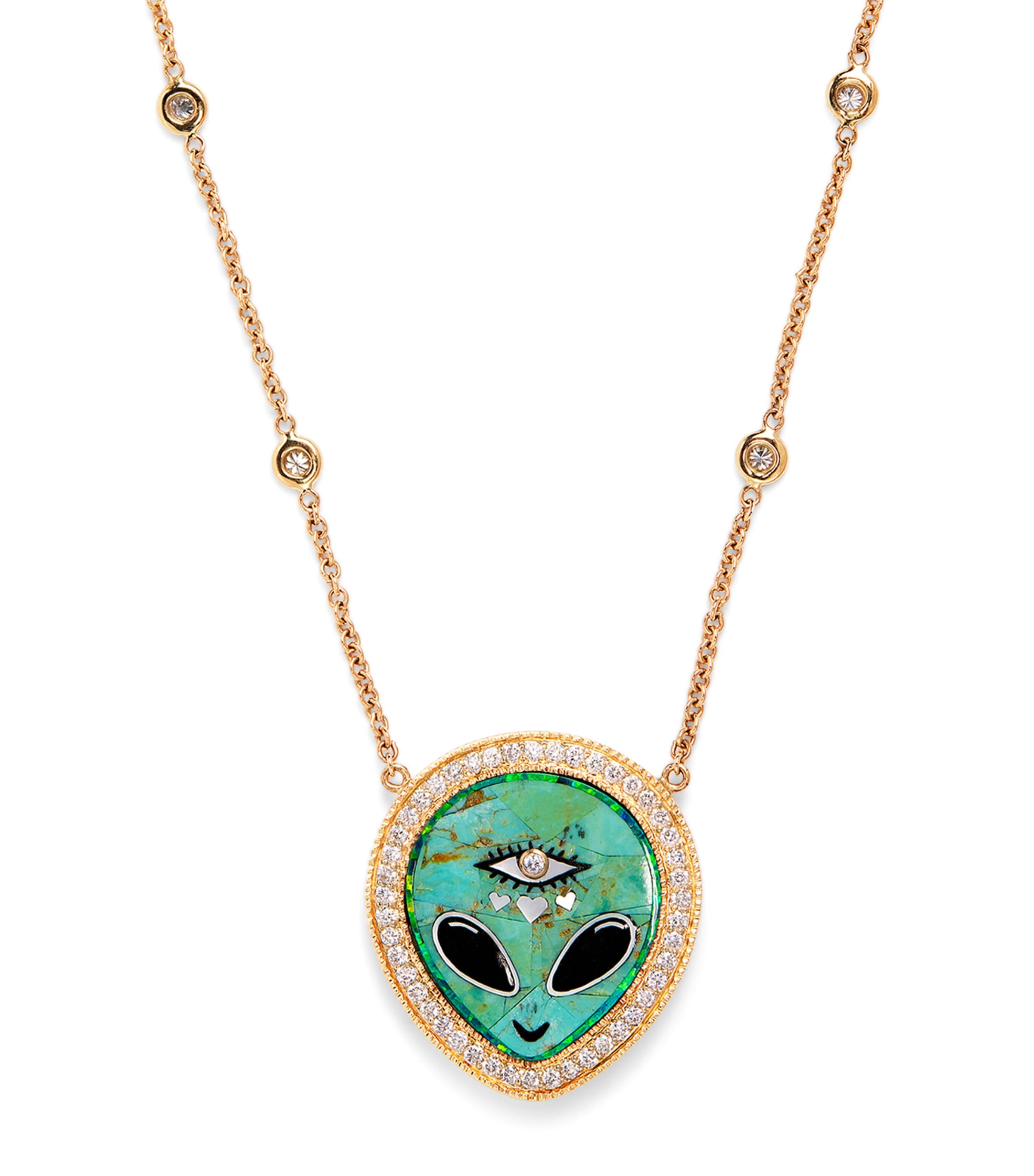 Jacquie Aiche Small Yellow Gold, Diamond, Turquoise And Onyx Inlay Necklace In Gold