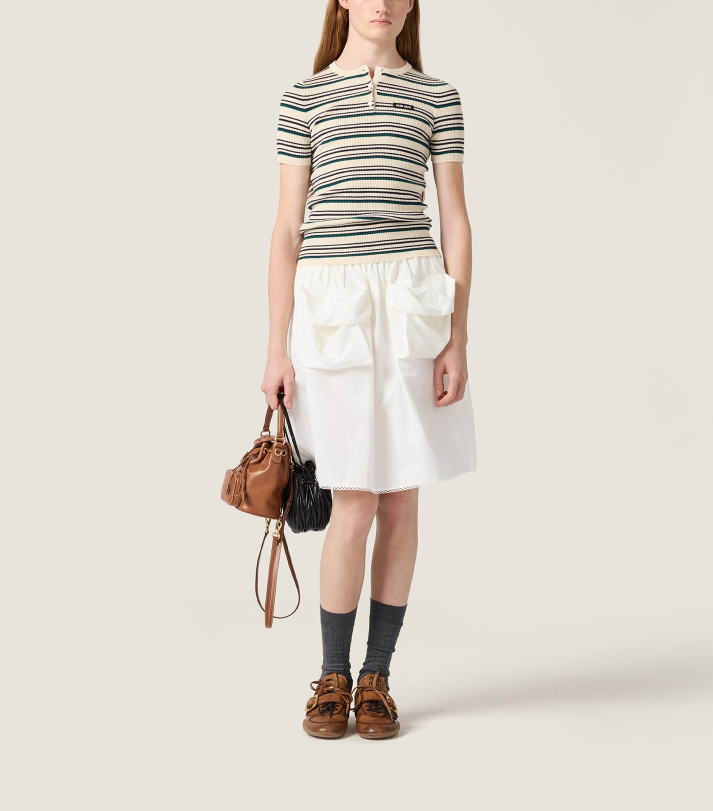 Miu Miu Womens Cotton Stripe Henley Top Neutral Image 2