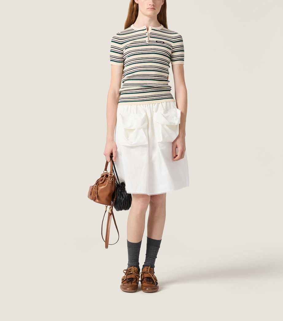 Miu Miu Womens Cotton Stripe Henley Top Neutral Image 2