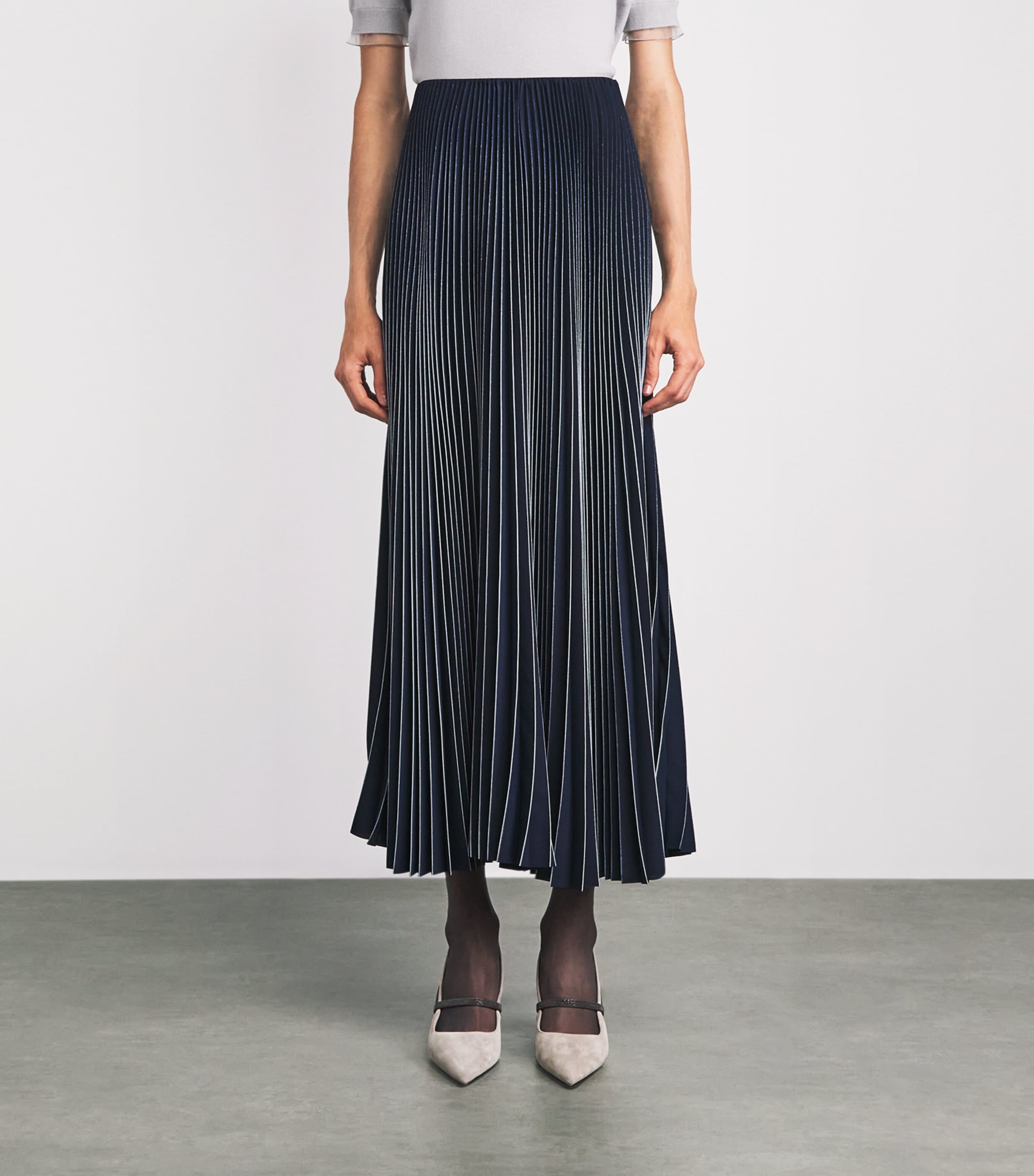 Fabiana Filippi Womens Crêpe de Chine Pleated Maxi Skirt Blu Notte Image 4