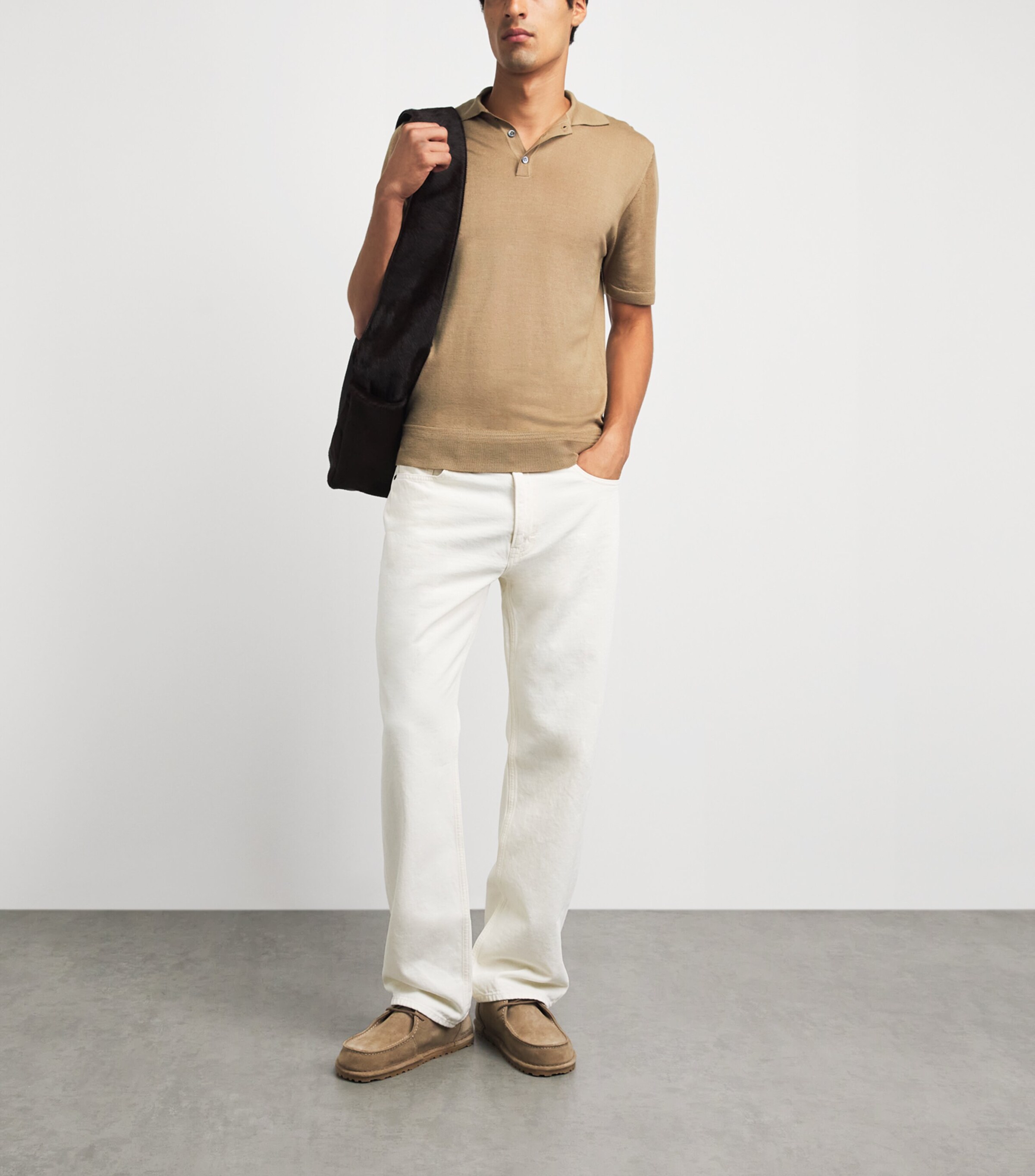 Barena Mens Merino Polo Shirt Camel Image 2