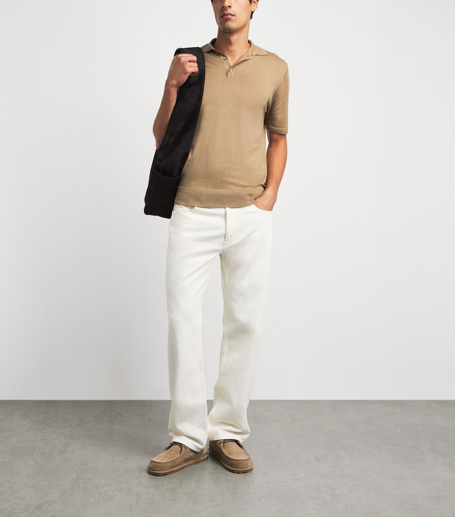 Barena Mens Merino Polo Shirt Camel Image 2