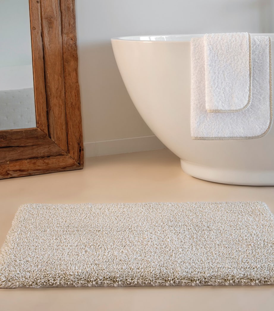 Cotton-Blend Parson Bath Mat (60cm x 100cm) WHITE/SILVER Image 2