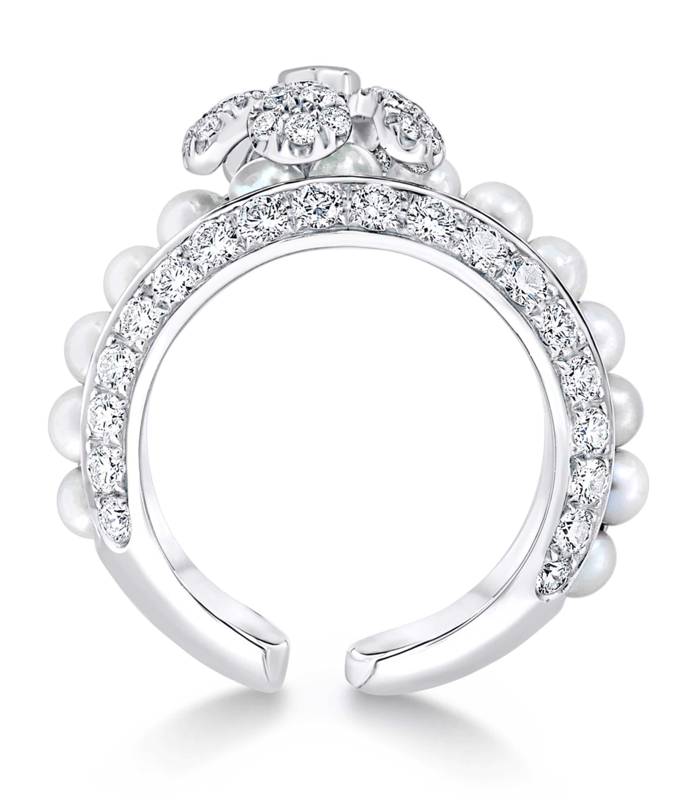 White Gold, Diamond and Pearl Rose Ring Image 2