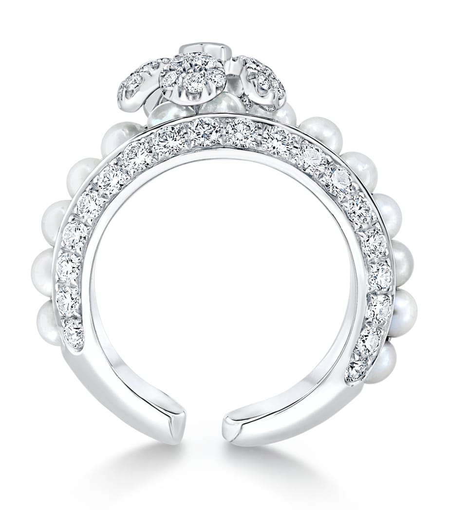 White Gold, Diamond and Pearl Rose Ring Image 2