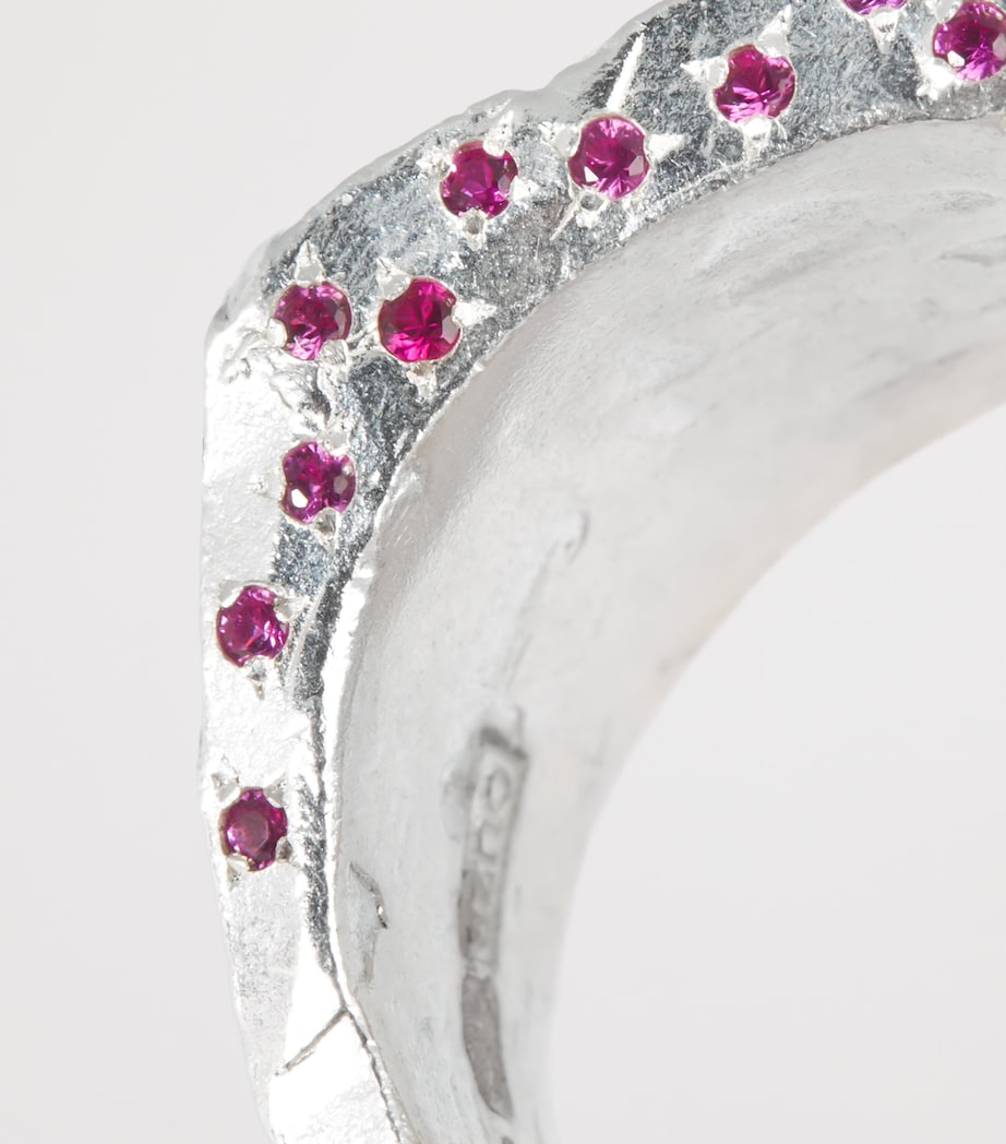 Sterling Silver and Ruby Square Signet Ring RED Image 6