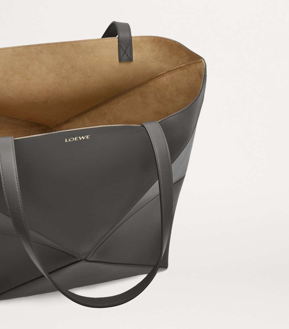 Extra Large Leather Puzzle Fold Tote Bag DARK GREY Image 6