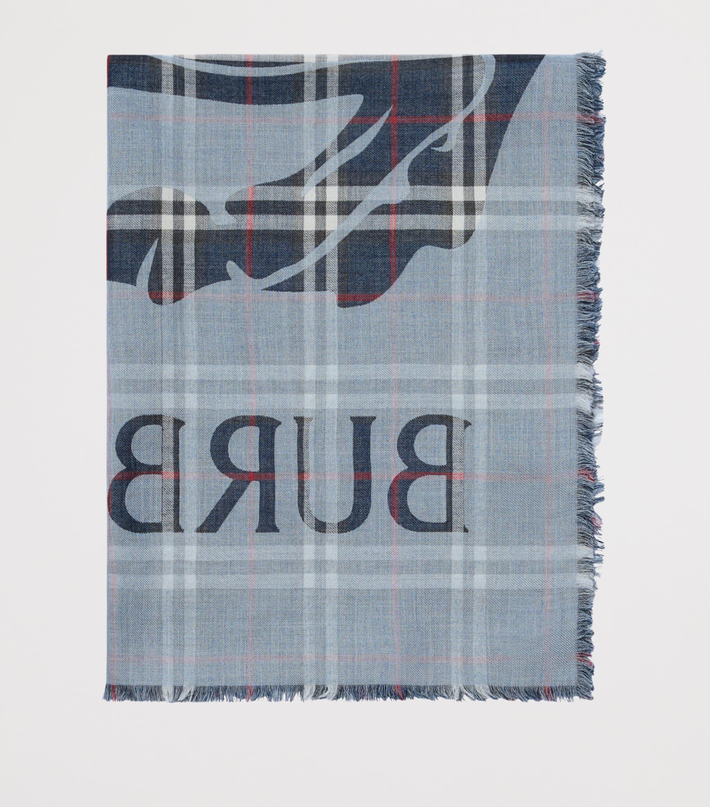 Wool-Silk Wide EKD Check Scarf INK BLUE Image 3