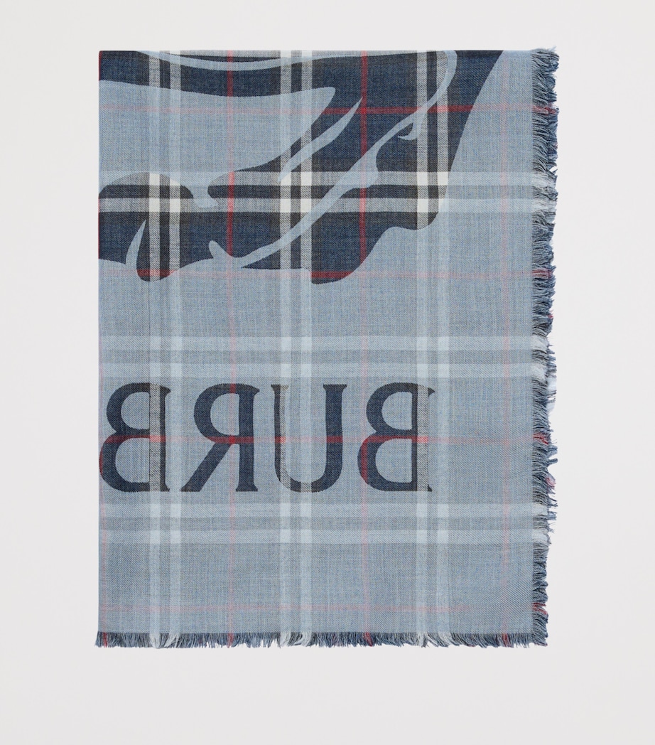 Wool-Silk Wide EKD Check Scarf INK BLUE Image 3